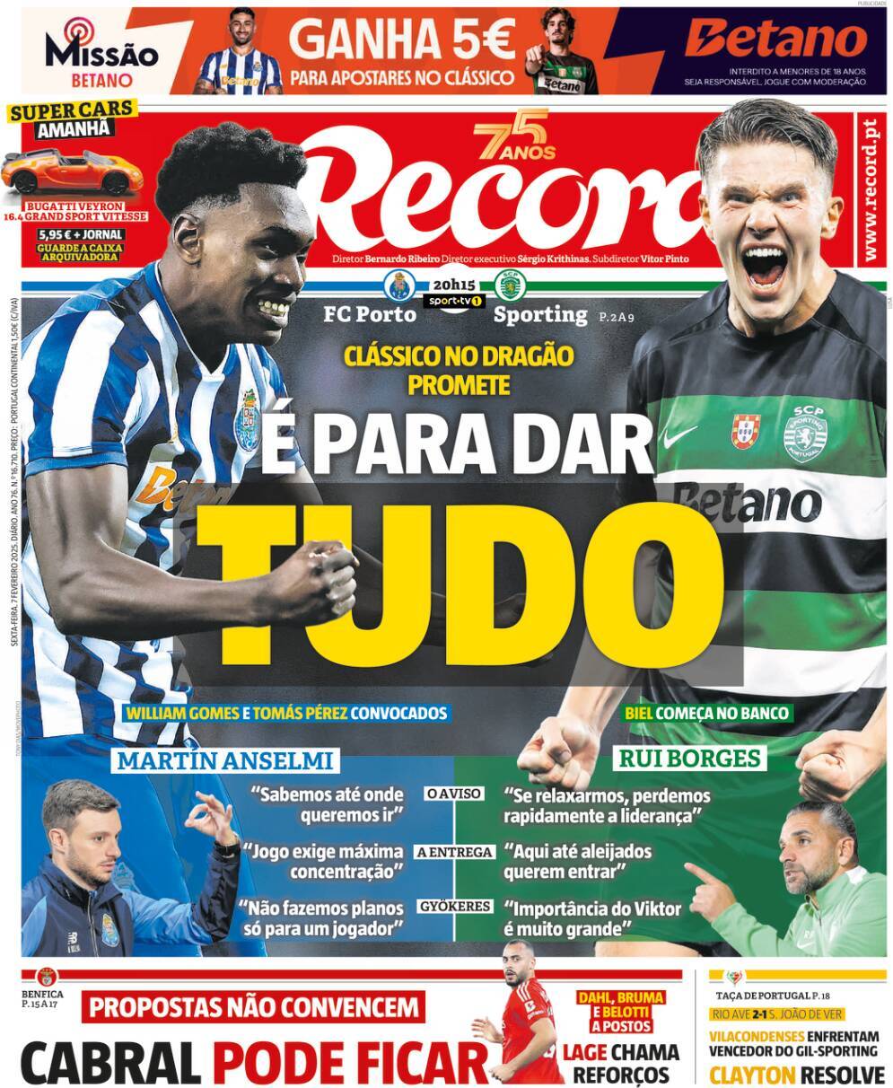 Record: Capa da Edi&ccedil;&atilde;o de sexta-feira, 07 de fevereiro 2025