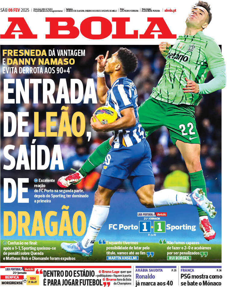 Correio da Manh&atilde;: Capa da Edi&ccedil;&atilde;o de s&aacute;bado, 08 de fevereiro 2025