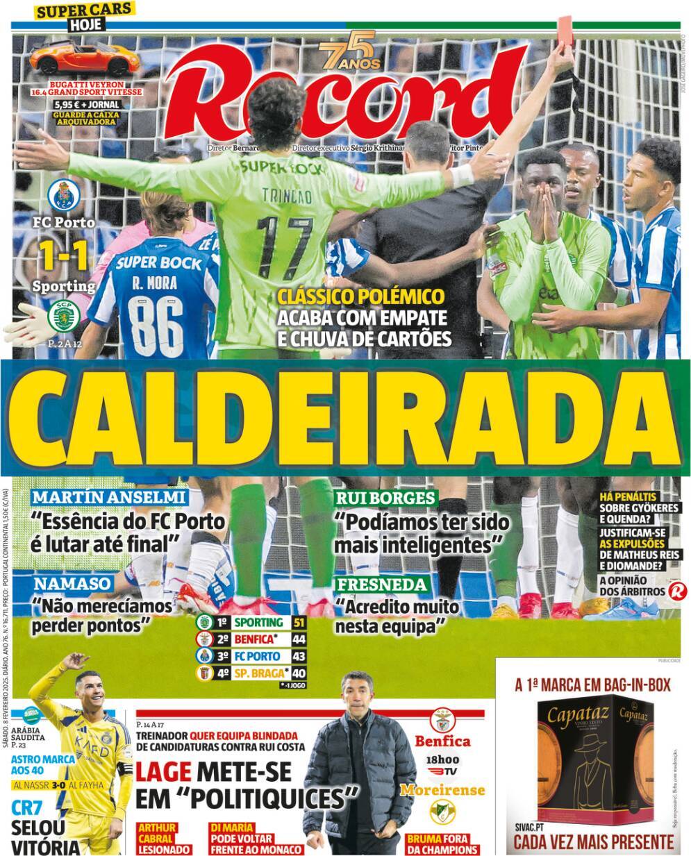 Record: Capa da Edi&ccedil;&atilde;o de s&aacute;bado, 08 de fevereiro 2025