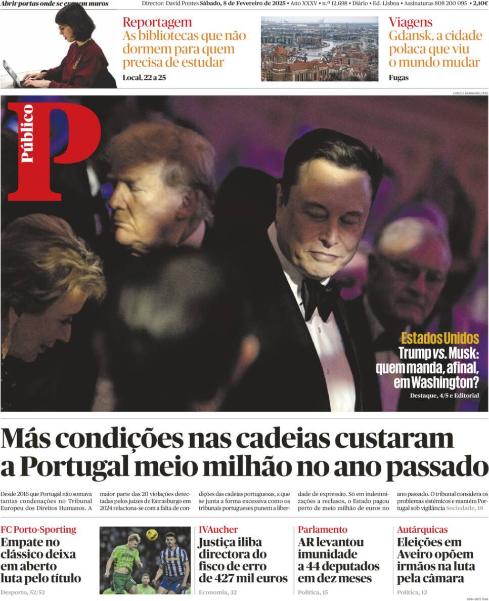 P&uacute;blico: Capa da Edi&ccedil;&atilde;o de s&aacute;bado, 08 de fevereiro 2025