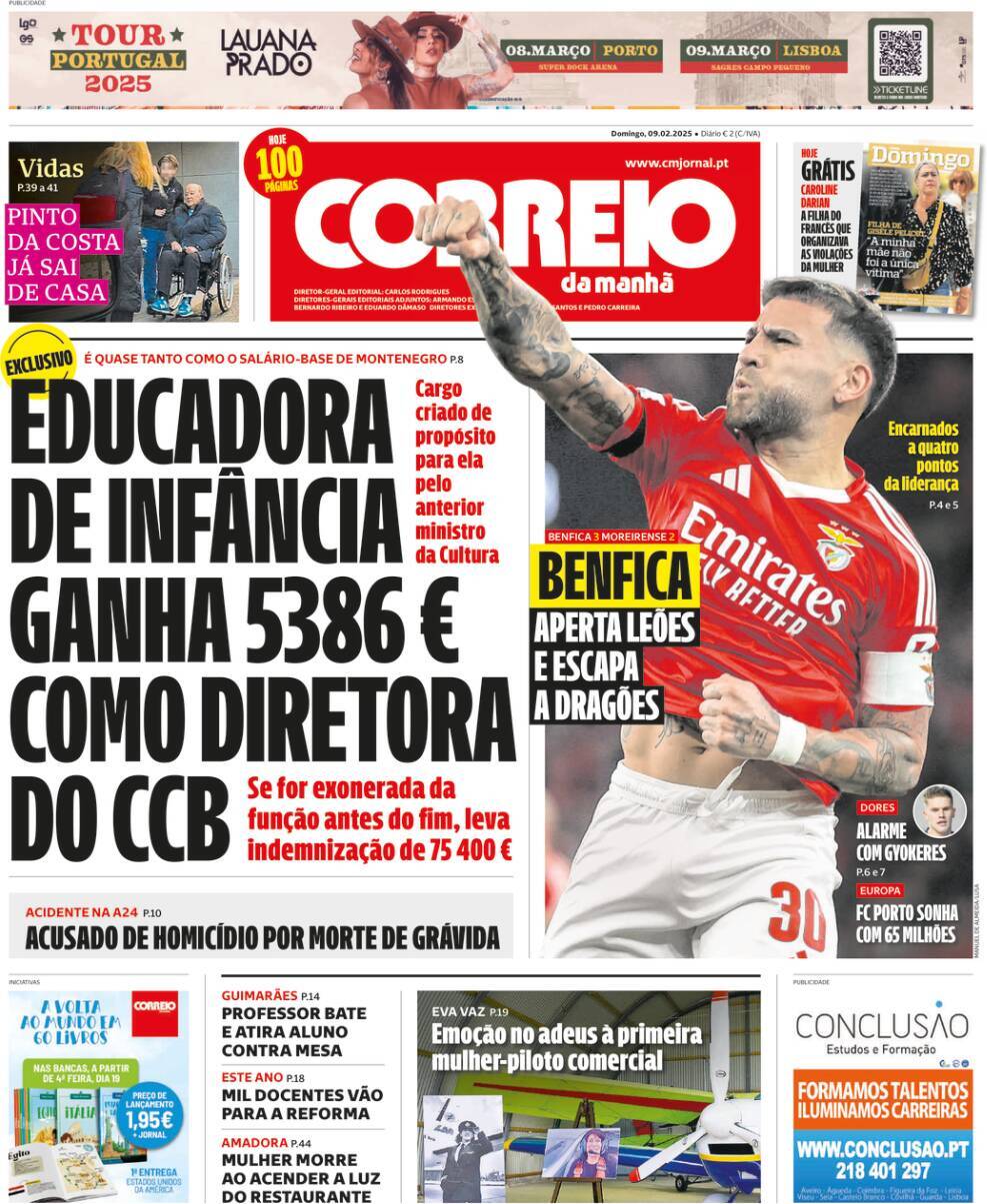 Correio da Manh&atilde;: Capa da Edi&ccedil;&atilde;o de domingo, 09 de fevereiro 2025