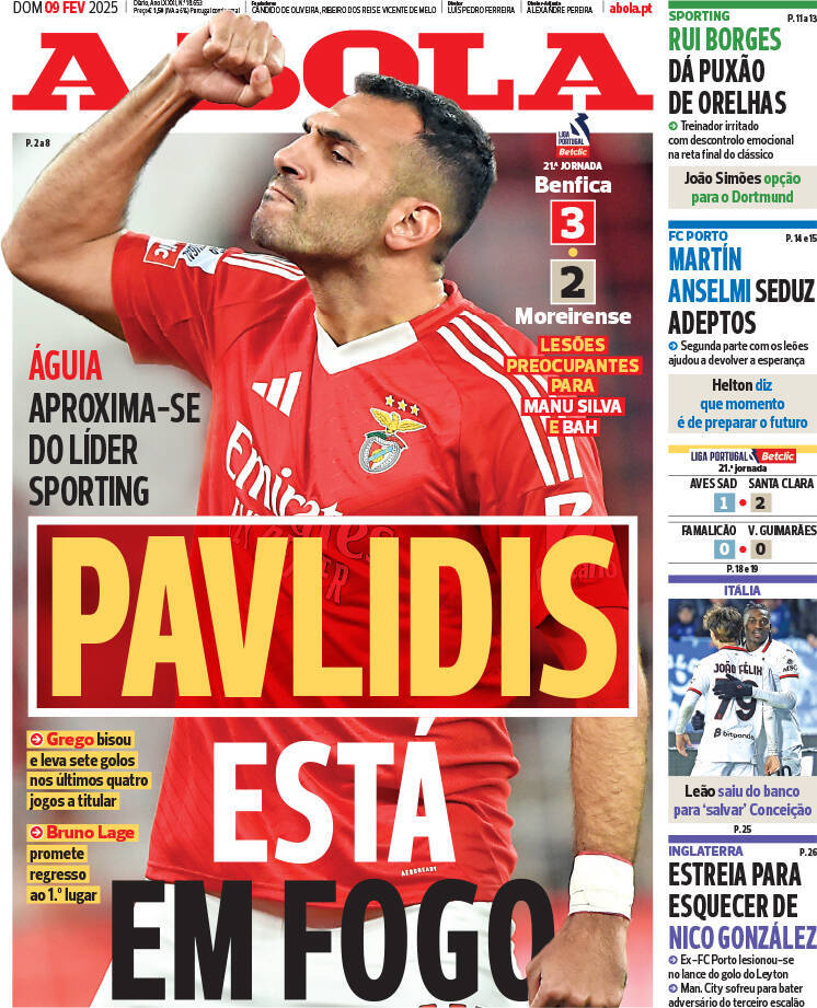 A Bola: Capa da Edi&ccedil;&atilde;o de domingo, 09 de fevereiro 2025