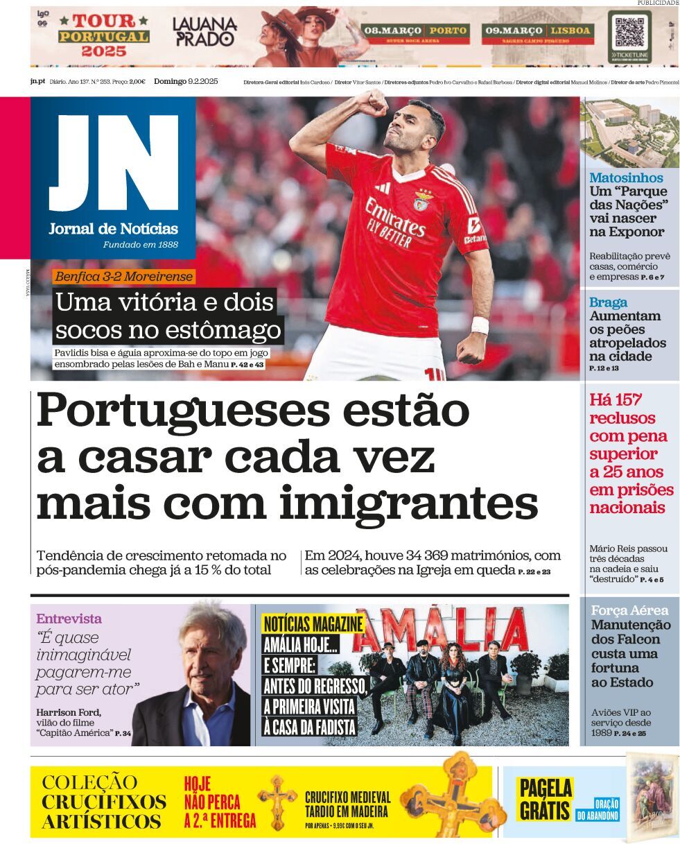 Jornal de Not&iacute;cias: Capa da Edi&ccedil;&atilde;o de domingo, 09 de fevereiro 2025
