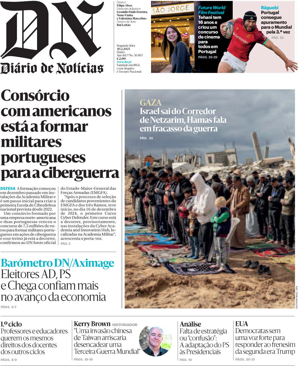 Di&aacute;rio de Not&iacute;cias: Capa da Edi&ccedil;&atilde;o de segunda-feira, 10 de fevereiro 2025