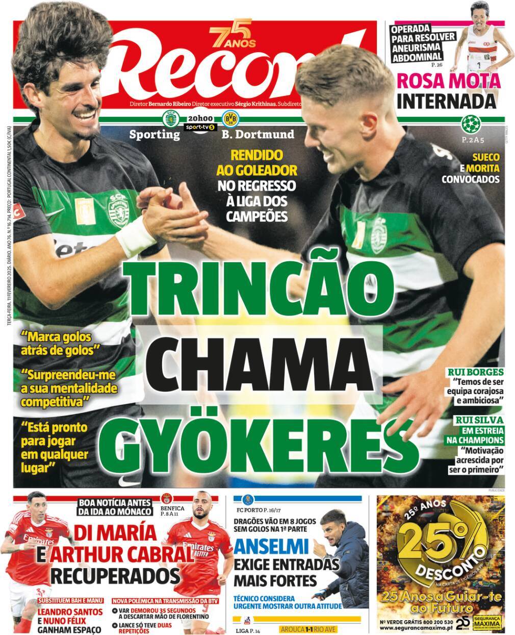 Record: Capa da Edi&ccedil;&atilde;o de ter&ccedil;a-feira, 11 de fevereiro 2025