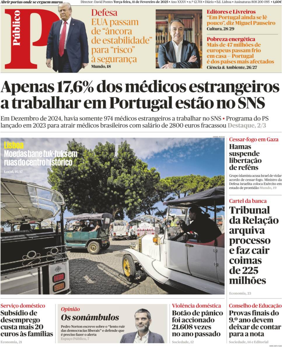 P&uacute;blico: Capa da Edi&ccedil;&atilde;o de ter&ccedil;a-feira, 11 de fevereiro 2025