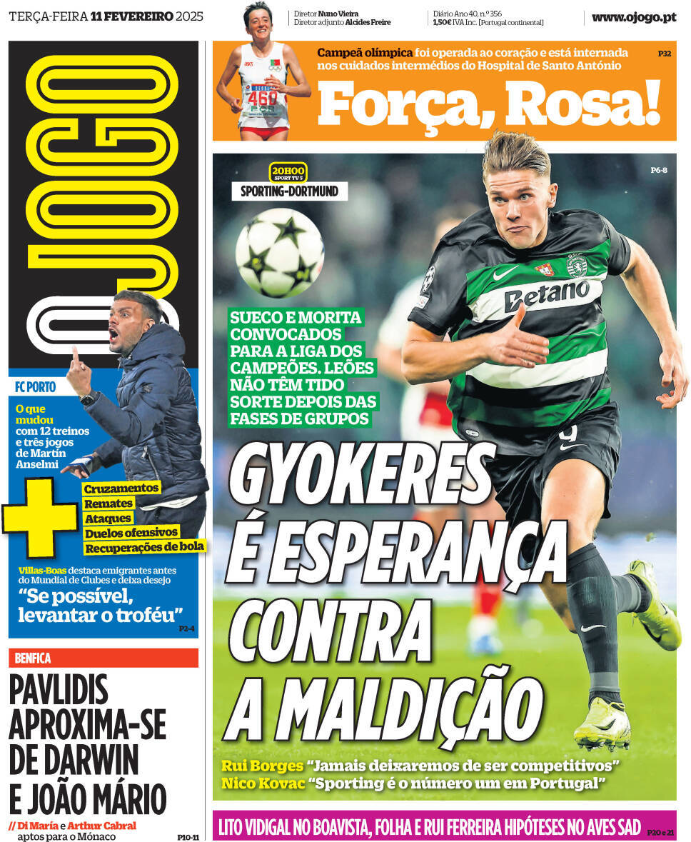 O Jogo: Capa da Edi&ccedil;&atilde;o de ter&ccedil;a-feira, 11 de fevereiro 2025