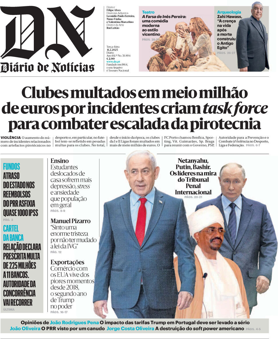 Di&aacute;rio de Not&iacute;cias: Capa da Edi&ccedil;&atilde;o de ter&ccedil;a-feira, 11 de fevereiro 2025