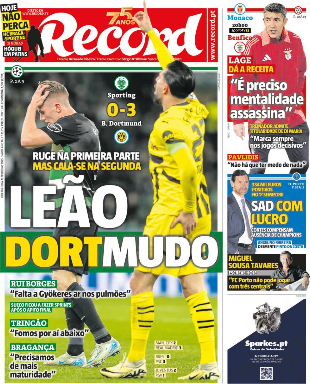 Record: Capa da Edi&ccedil;&atilde;o de quarta-feira, 12 de fevereiro 2025