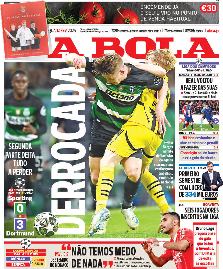 A Bola: Capa da Edi&ccedil;&atilde;o de quarta-feira, 12 de fevereiro 2025