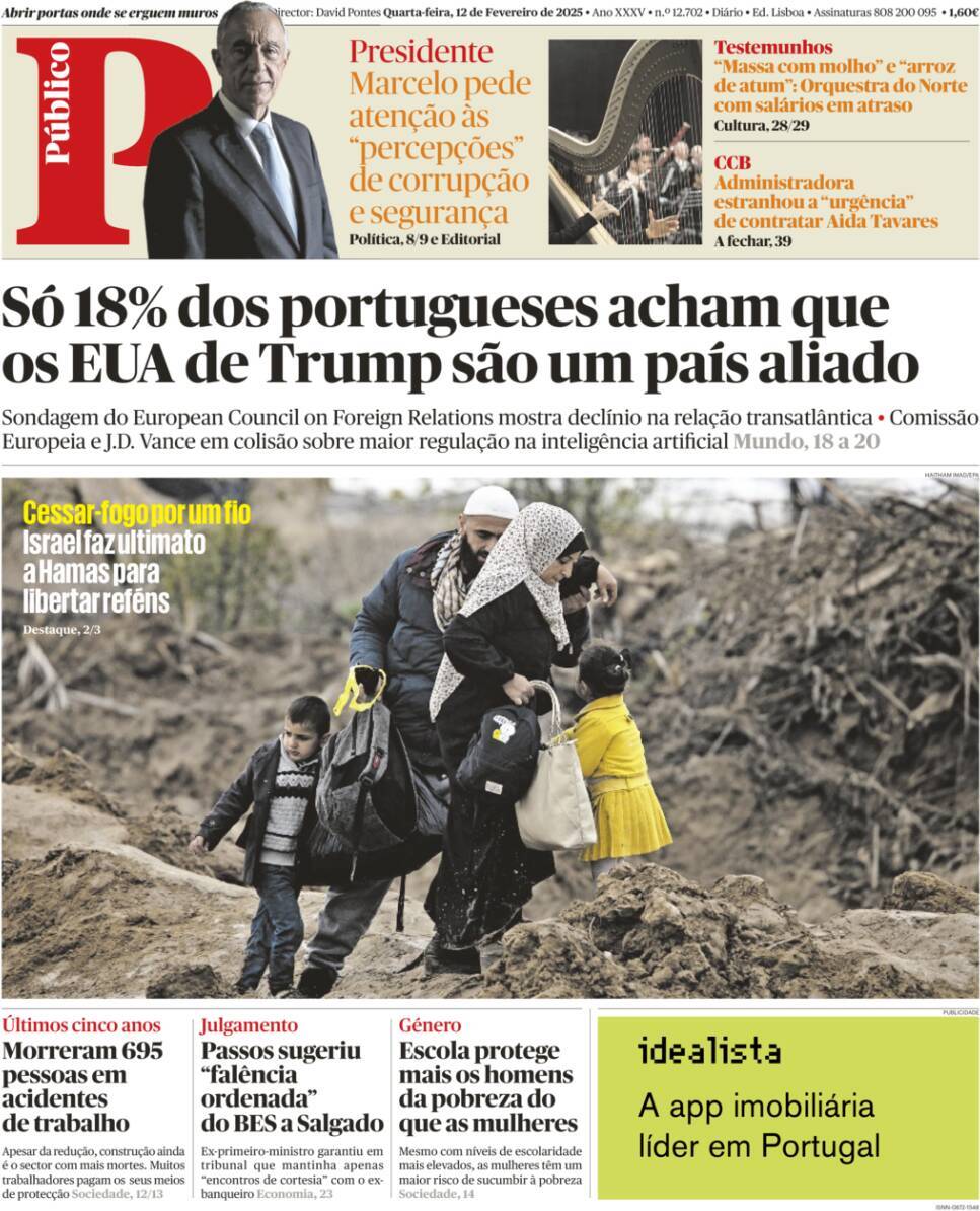 P&uacute;blico: Capa da Edi&ccedil;&atilde;o de quarta-feira, 12 de fevereiro 2025