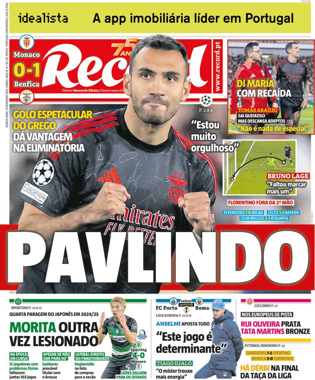 Record: Capa da Edi&ccedil;&atilde;o de quinta-feira, 13 de fevereiro 2025