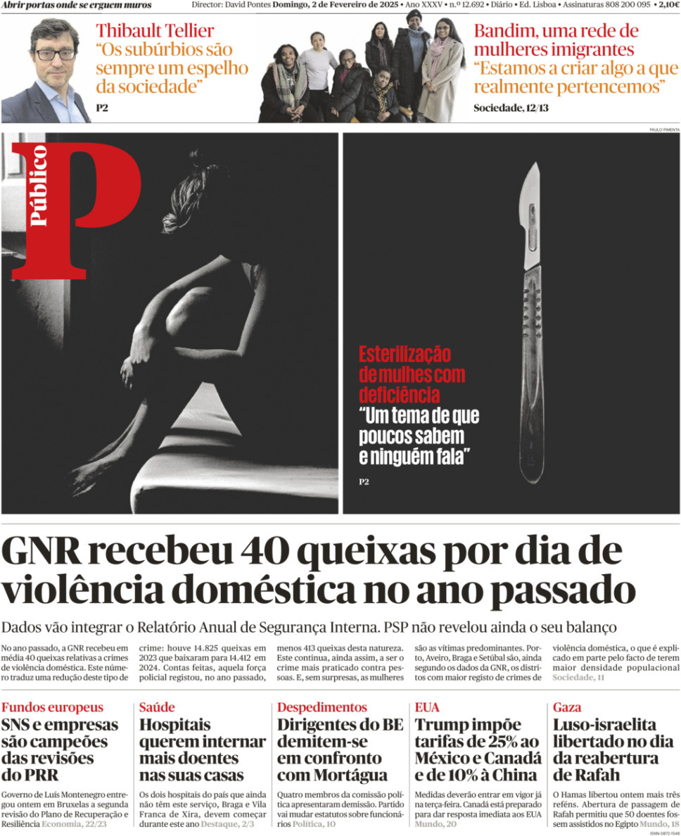P&uacute;blico: Capa da Edi&ccedil;&atilde;o de domingo, 02 de fevereiro 2025