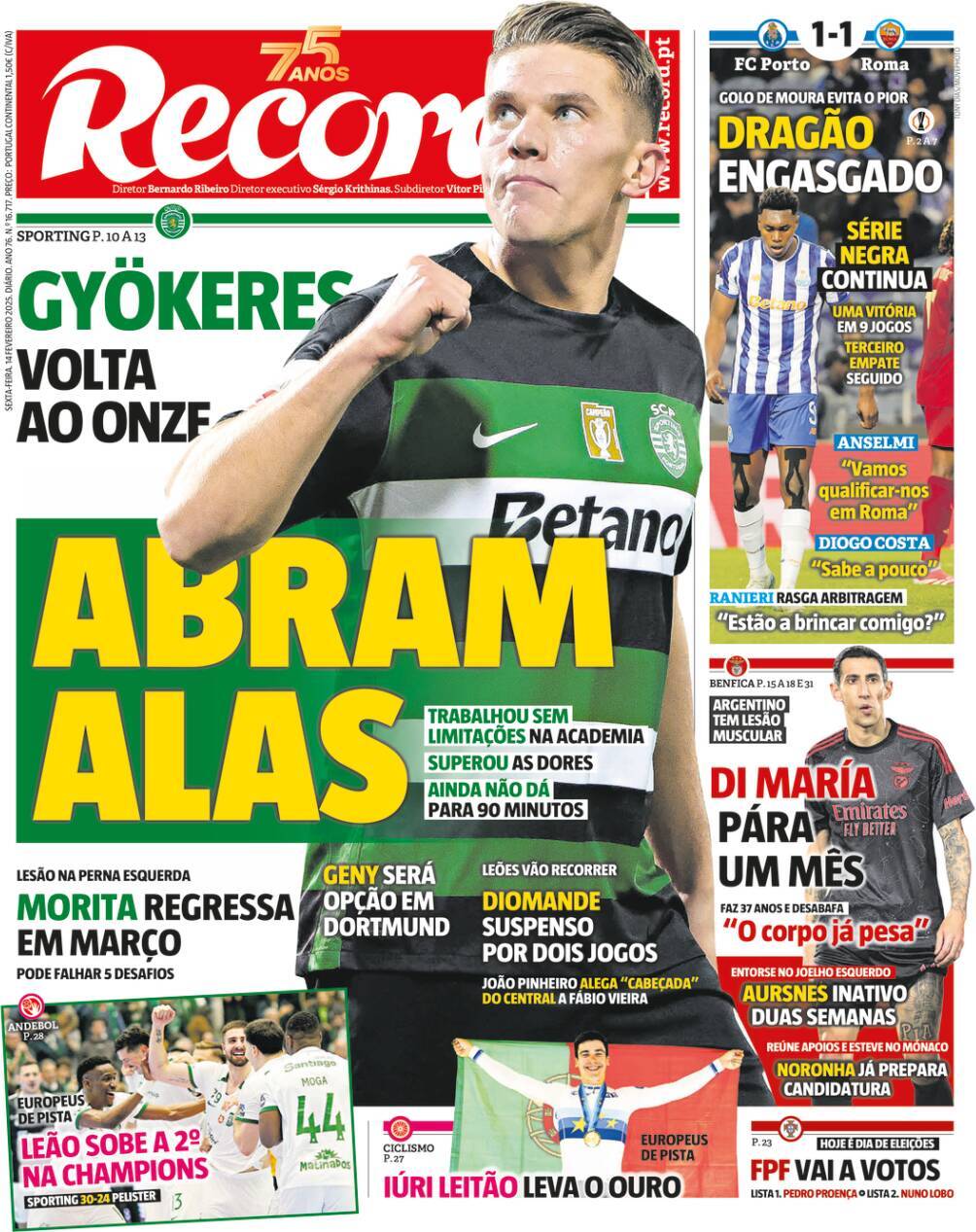 Record: Capa da Edi&ccedil;&atilde;o de sexta-feira, 14 de fevereiro 2025