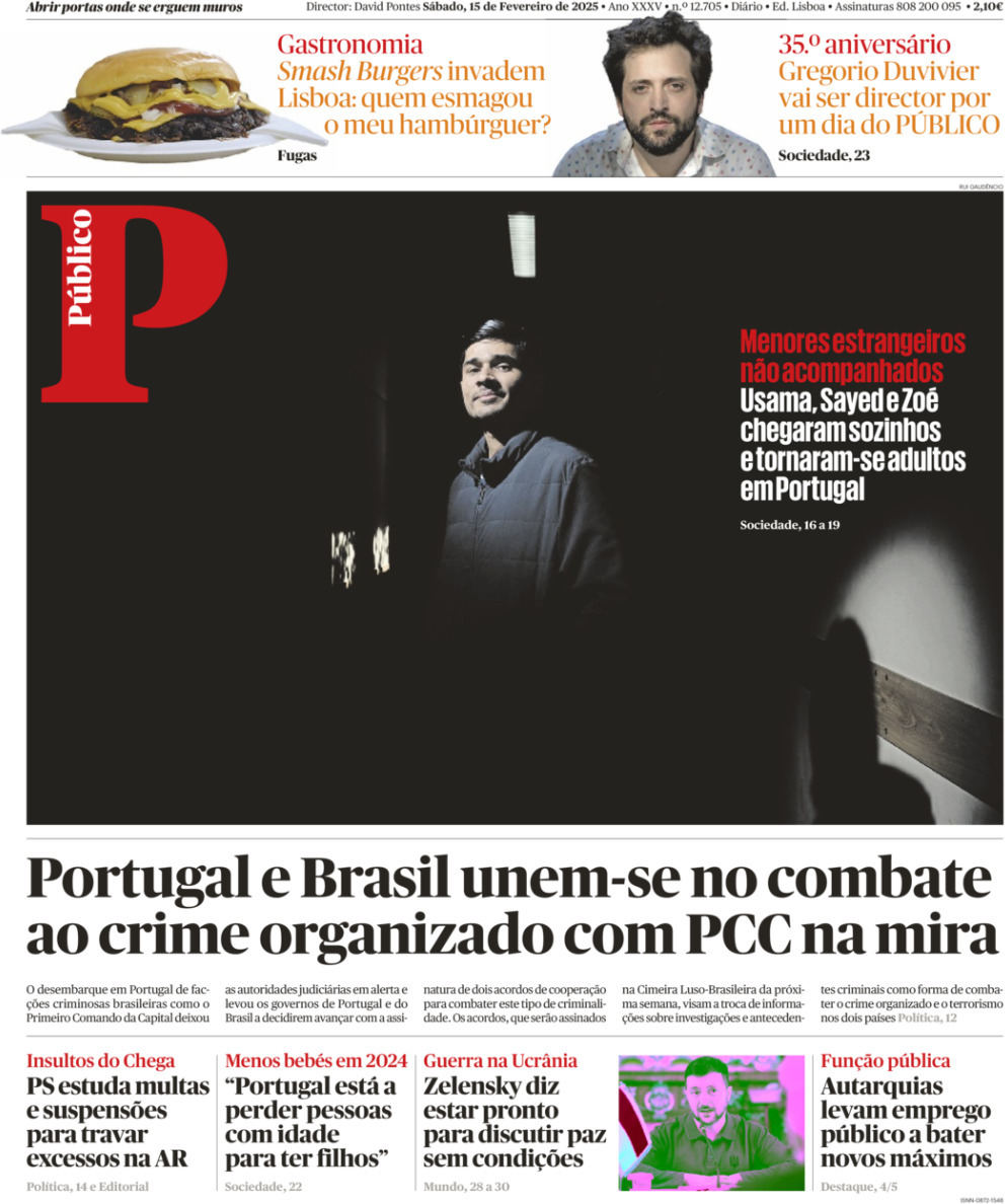 P&uacute;blico: Capa da Edi&ccedil;&atilde;o de s&aacute;bado, 15 de fevereiro 2025
