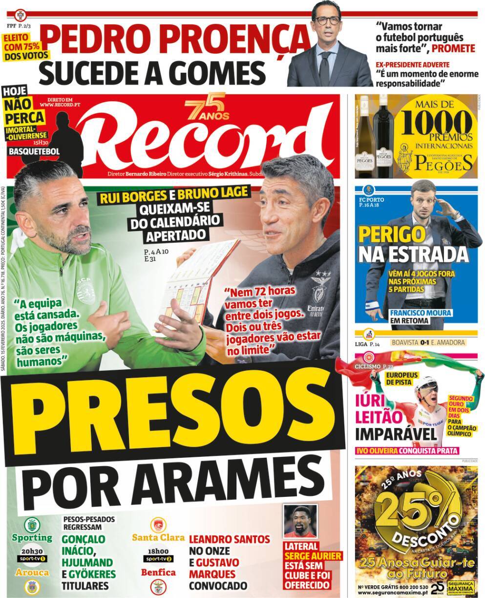Record: Capa da Edi&ccedil;&atilde;o de s&aacute;bado, 15 de fevereiro 2025