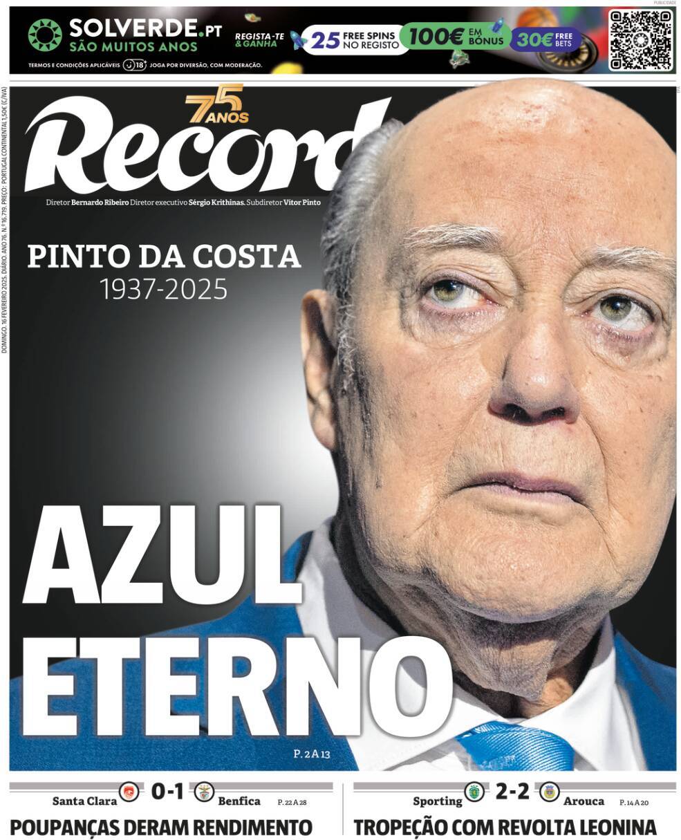 Record: Capa da Edi&ccedil;&atilde;o de domingo, 16 de fevereiro 2025