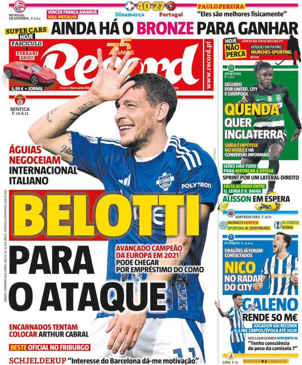 Record: Capa da Edi&ccedil;&atilde;o de s&aacute;bado, 01 de fevereiro 2025
