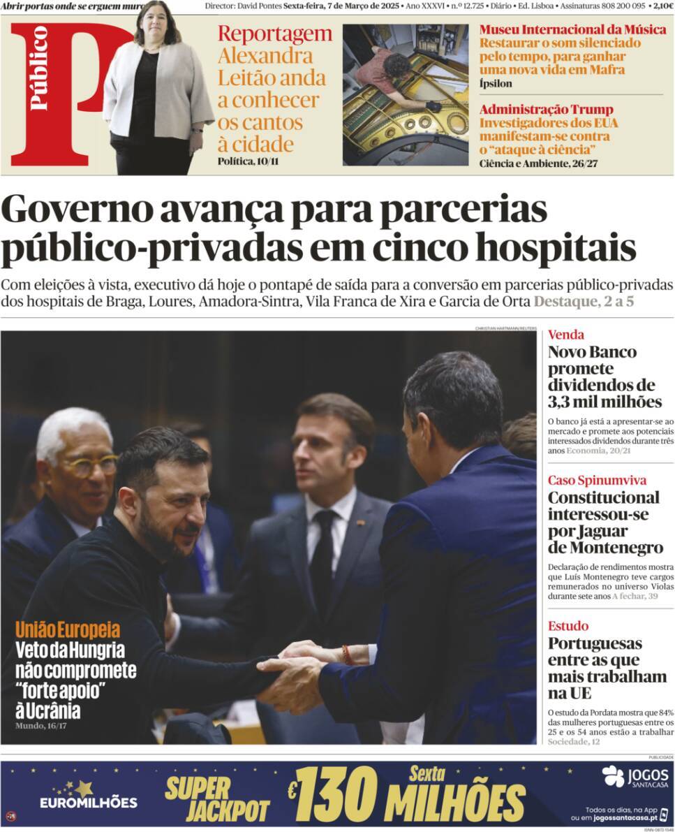 P&uacute;blico: Capa da Edi&ccedil;&atilde;o de sexta-feira, 07 de mar&ccedil;o 2025