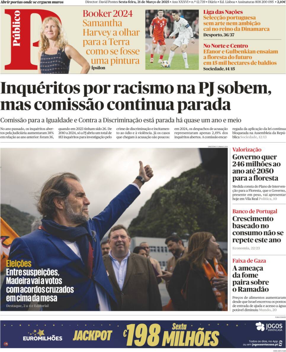 P&uacute;blico: Capa da Edi&ccedil;&atilde;o de sexta-feira, 21 de mar&ccedil;o 2025