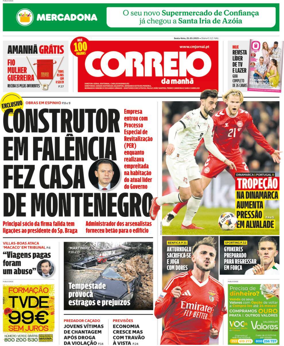 Correio da Manh&atilde;: Capa da Edi&ccedil;&atilde;o de sexta-feira, 21 de mar&ccedil;o 2025