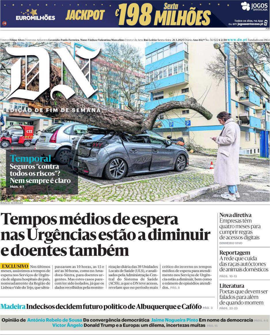 Di&aacute;rio de Not&iacute;cias: Capa da Edi&ccedil;&atilde;o de sexta-feira, 21 de mar&ccedil;o 2025