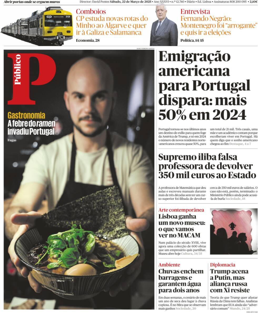 P&uacute;blico: Capa da Edi&ccedil;&atilde;o de s&aacute;bado, 22 de mar&ccedil;o 2025