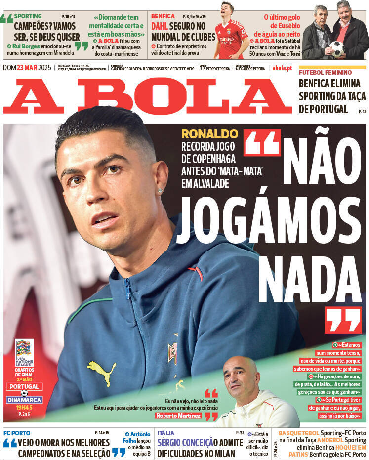 A Bola: Capa da Edi&ccedil;&atilde;o de domingo, 23 de mar&ccedil;o 2025