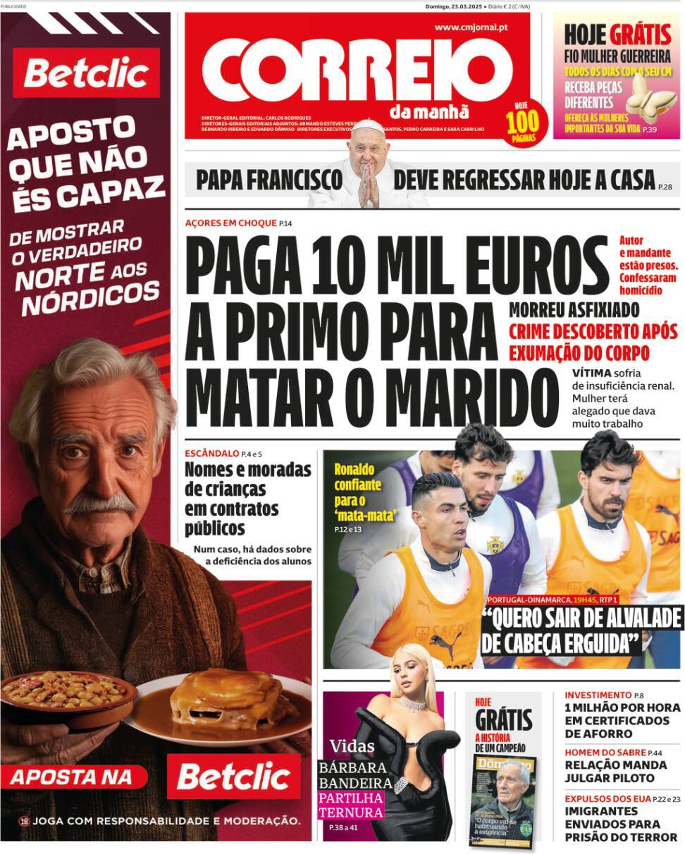 Correio da Manh&atilde;: Capa da Edi&ccedil;&atilde;o de domingo, 23 de mar&ccedil;o 2025