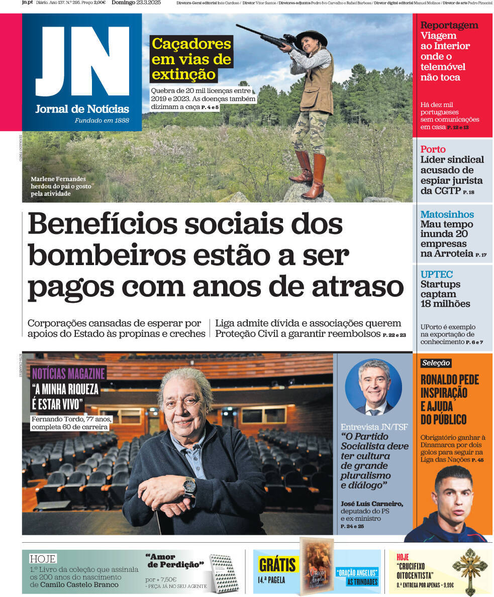 Jornal de Not&iacute;cias: Capa da Edi&ccedil;&atilde;o de domingo, 23 de mar&ccedil;o 2025