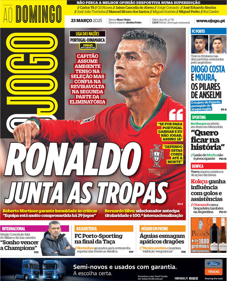 O Jogo: Capa da Edi&ccedil;&atilde;o de domingo, 23 de mar&ccedil;o 2025