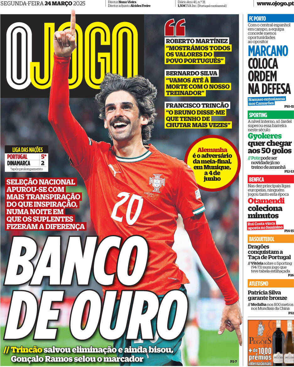 O Jogo: Capa da Edi&ccedil;&atilde;o de segunda-feira, 24 de mar&ccedil;o 2025