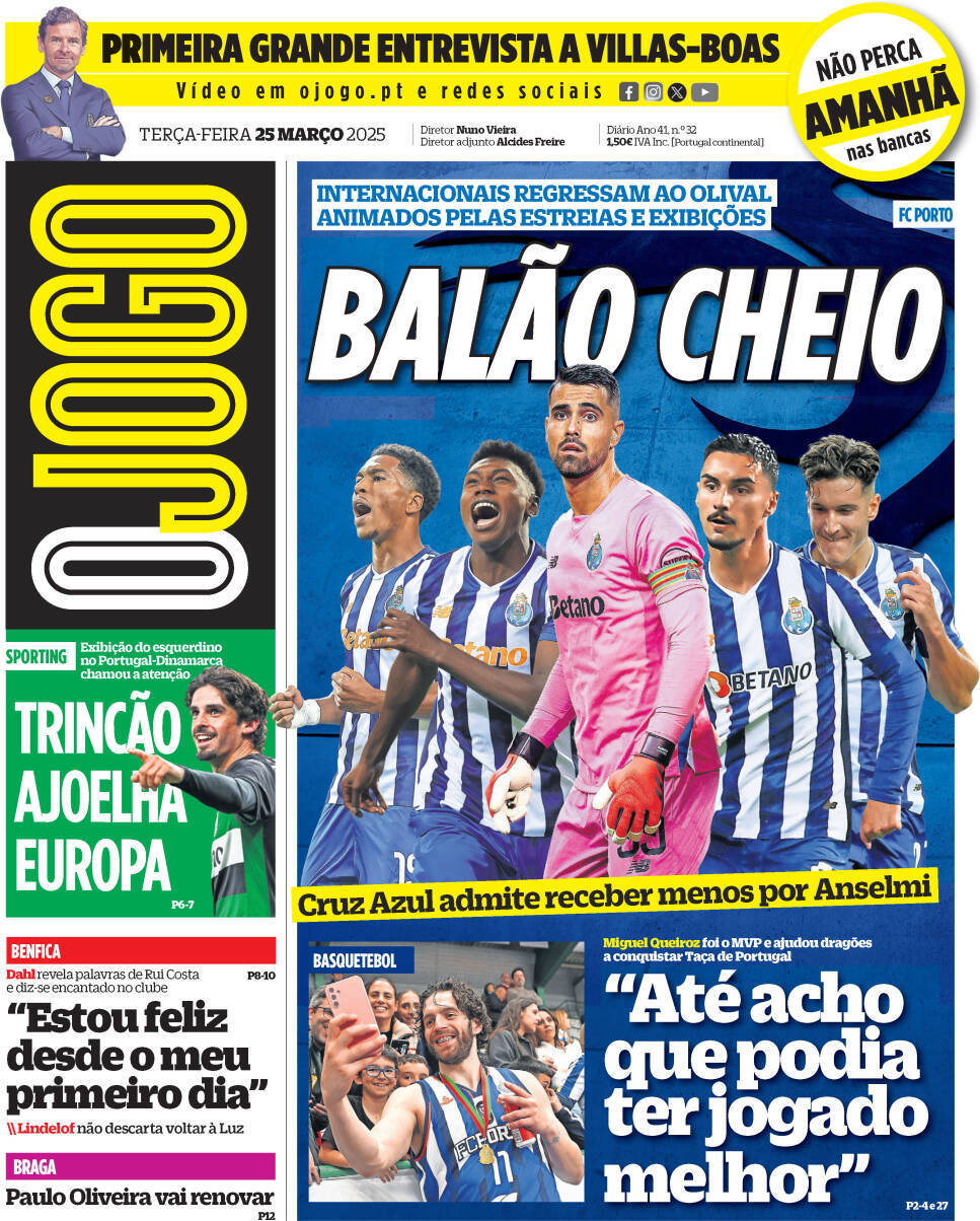 O Jogo: Capa da Edi&ccedil;&atilde;o de ter&ccedil;a-feira, 25 de mar&ccedil;o 2025