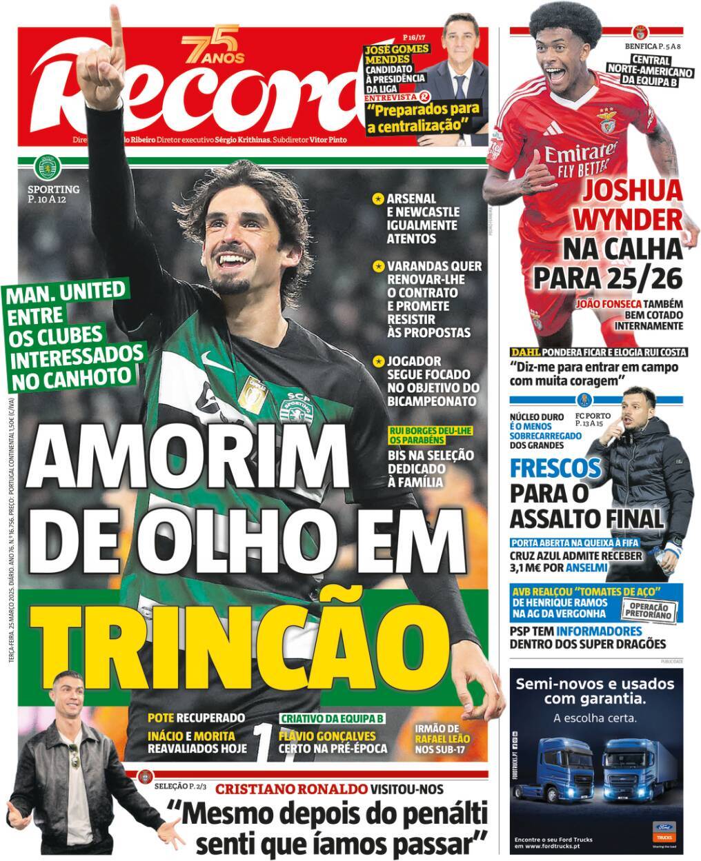 Record: Capa da Edi&ccedil;&atilde;o de ter&ccedil;a-feira, 25 de mar&ccedil;o 2025