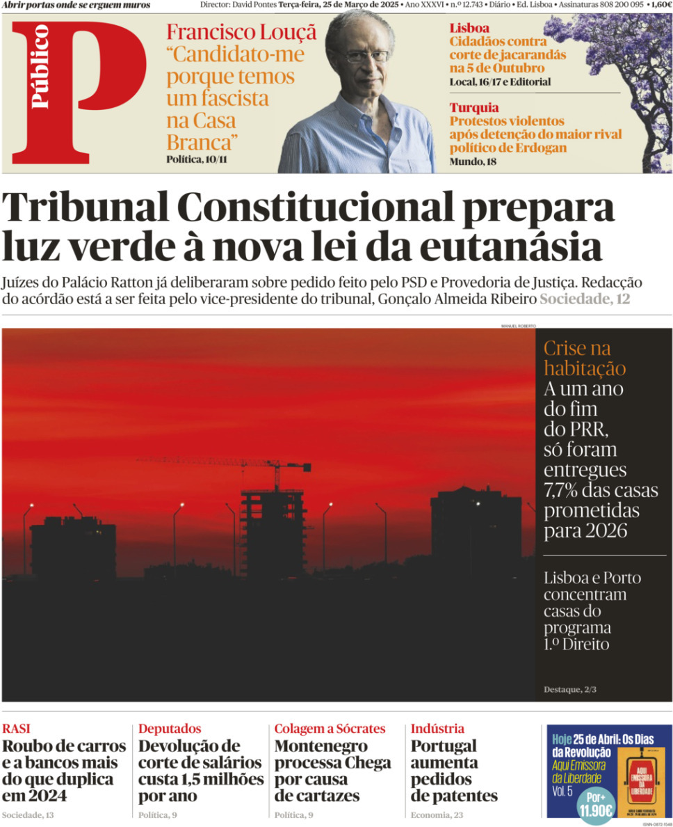 P&uacute;blico: Capa da Edi&ccedil;&atilde;o de ter&ccedil;a-feira, 25 de mar&ccedil;o 2025
