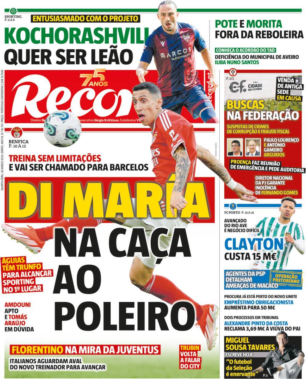 Record: Capa da Edi&ccedil;&atilde;o de quarta-feira, 26 de mar&ccedil;o 2025