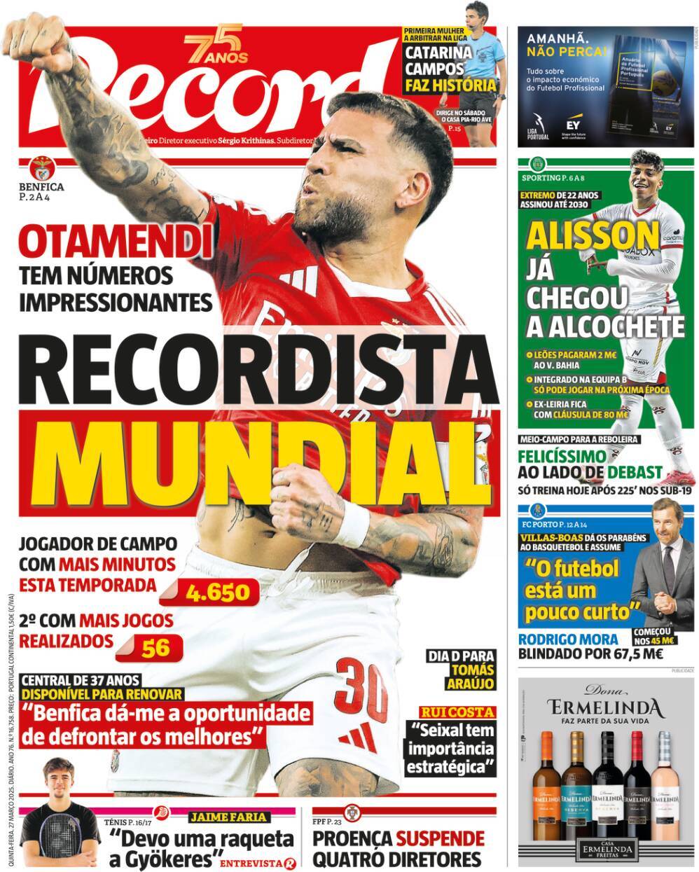 Record: Capa da Edi&ccedil;&atilde;o de quinta-feira, 27 de mar&ccedil;o 2025