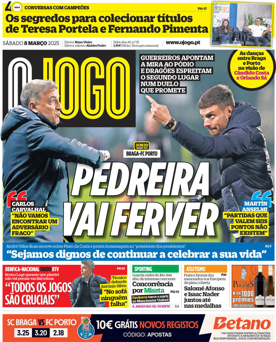 O Jogo: Capa da Edi&ccedil;&atilde;o de s&aacute;bado, 08 de mar&ccedil;o 2025