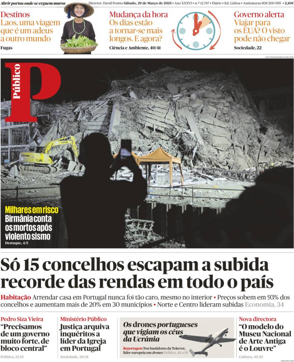 P&uacute;blico: Capa da Edi&ccedil;&atilde;o de s&aacute;bado, 29 de mar&ccedil;o 2025