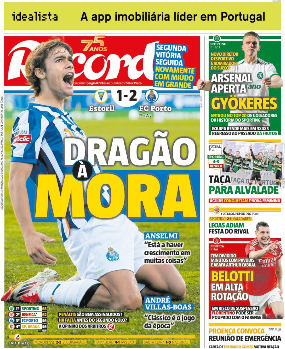 Record: Capa da Edi&ccedil;&atilde;o de segunda-feira, 31 de mar&ccedil;o 2025