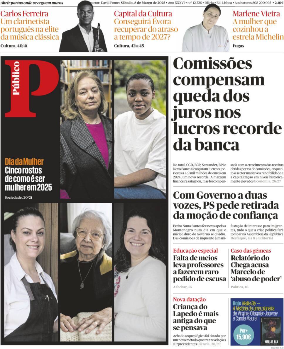 P&uacute;blico: Capa da Edi&ccedil;&atilde;o de s&aacute;bado, 08 de mar&ccedil;o 2025
