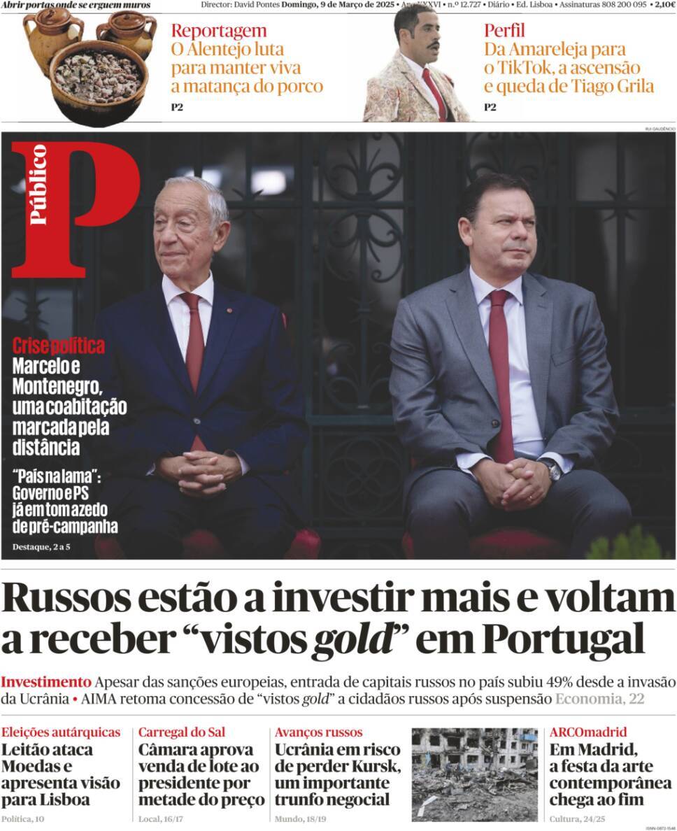 P&uacute;blico: Capa da Edi&ccedil;&atilde;o de domingo, 09 de mar&ccedil;o 2025