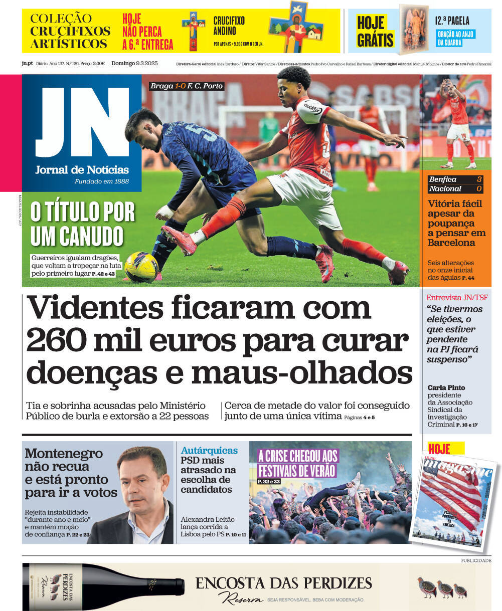 Jornal de Not&iacute;cias: Capa da Edi&ccedil;&atilde;o de domingo, 09 de mar&ccedil;o 2025
