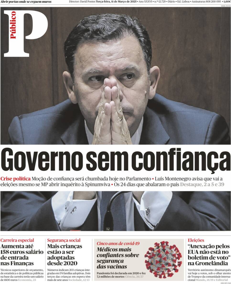 P&uacute;blico: Capa da Edi&ccedil;&atilde;o de ter&ccedil;a-feira, 11 de mar&ccedil;o 2025