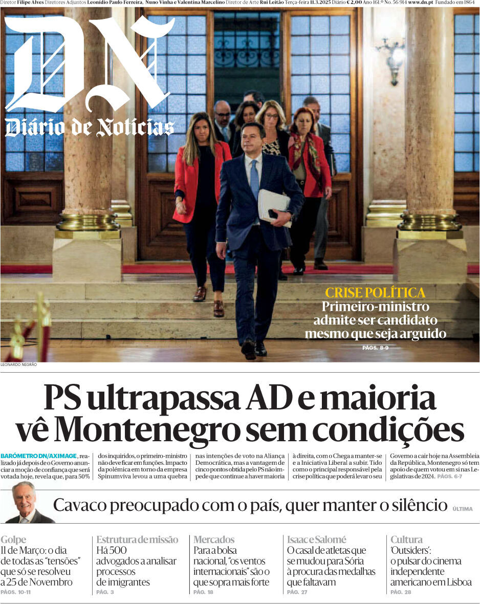 Di&aacute;rio de Not&iacute;cias: Capa da Edi&ccedil;&atilde;o de ter&ccedil;a-feira, 11 de mar&ccedil;o 2025