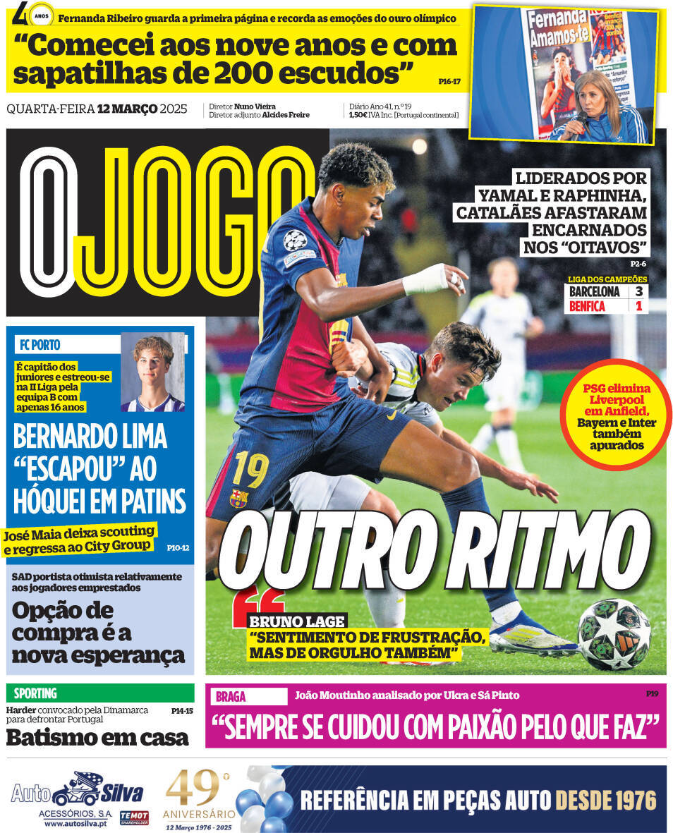 O Jogo: Capa da Edi&ccedil;&atilde;o de quarta-feira, 12 de mar&ccedil;o 2025