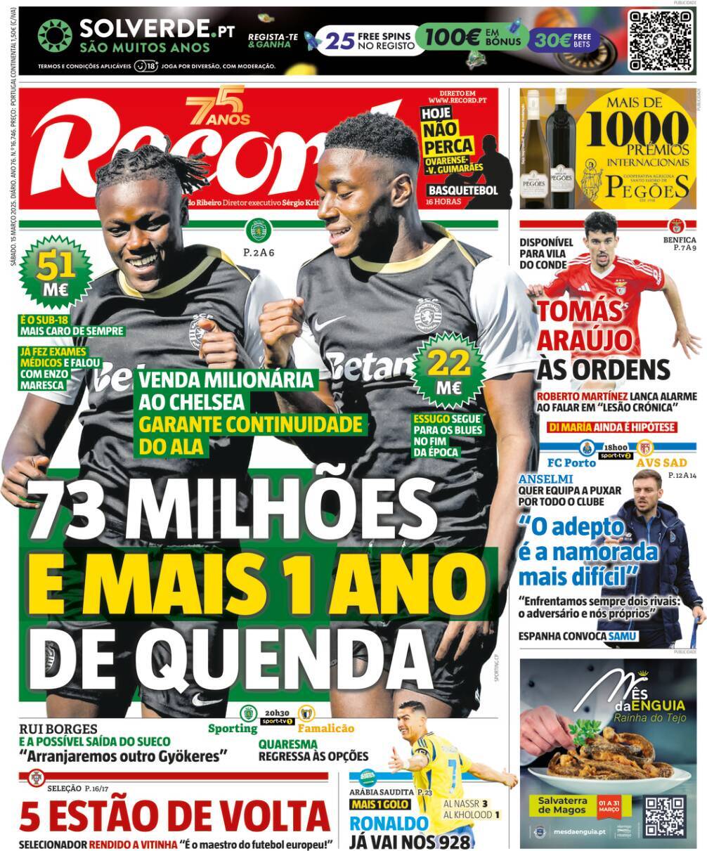 Record: Capa da Edi&ccedil;&atilde;o de s&aacute;bado, 15 de mar&ccedil;o 2025