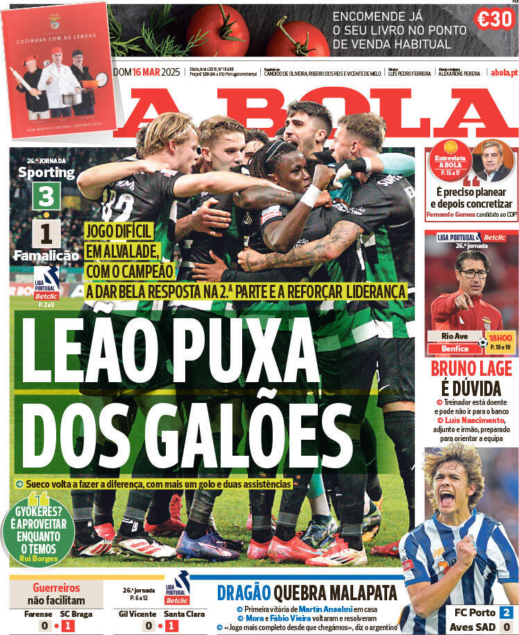 A Bola: Capa da Edi&ccedil;&atilde;o de domingo, 16 de mar&ccedil;o 2025