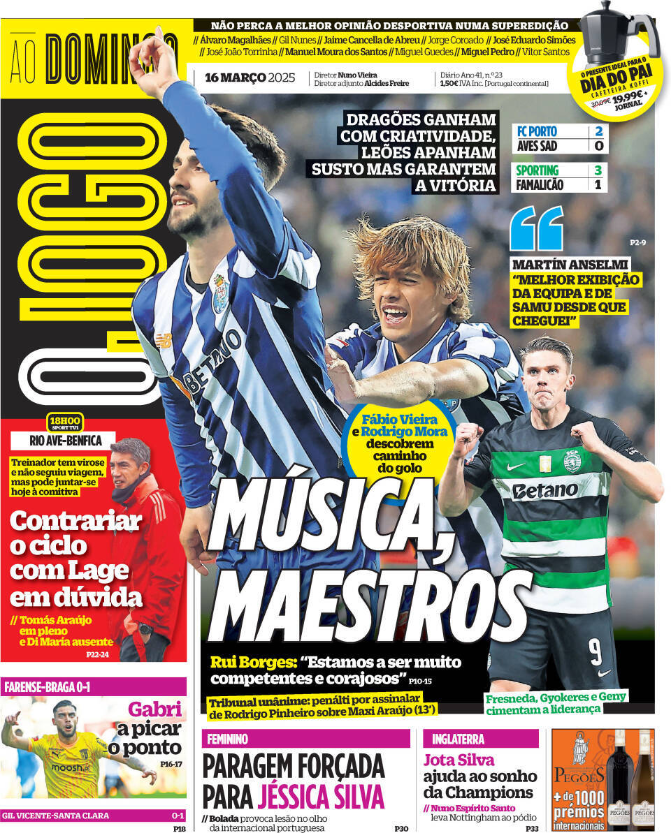 O Jogo: Capa da Edi&ccedil;&atilde;o de domingo, 16 de mar&ccedil;o 2025