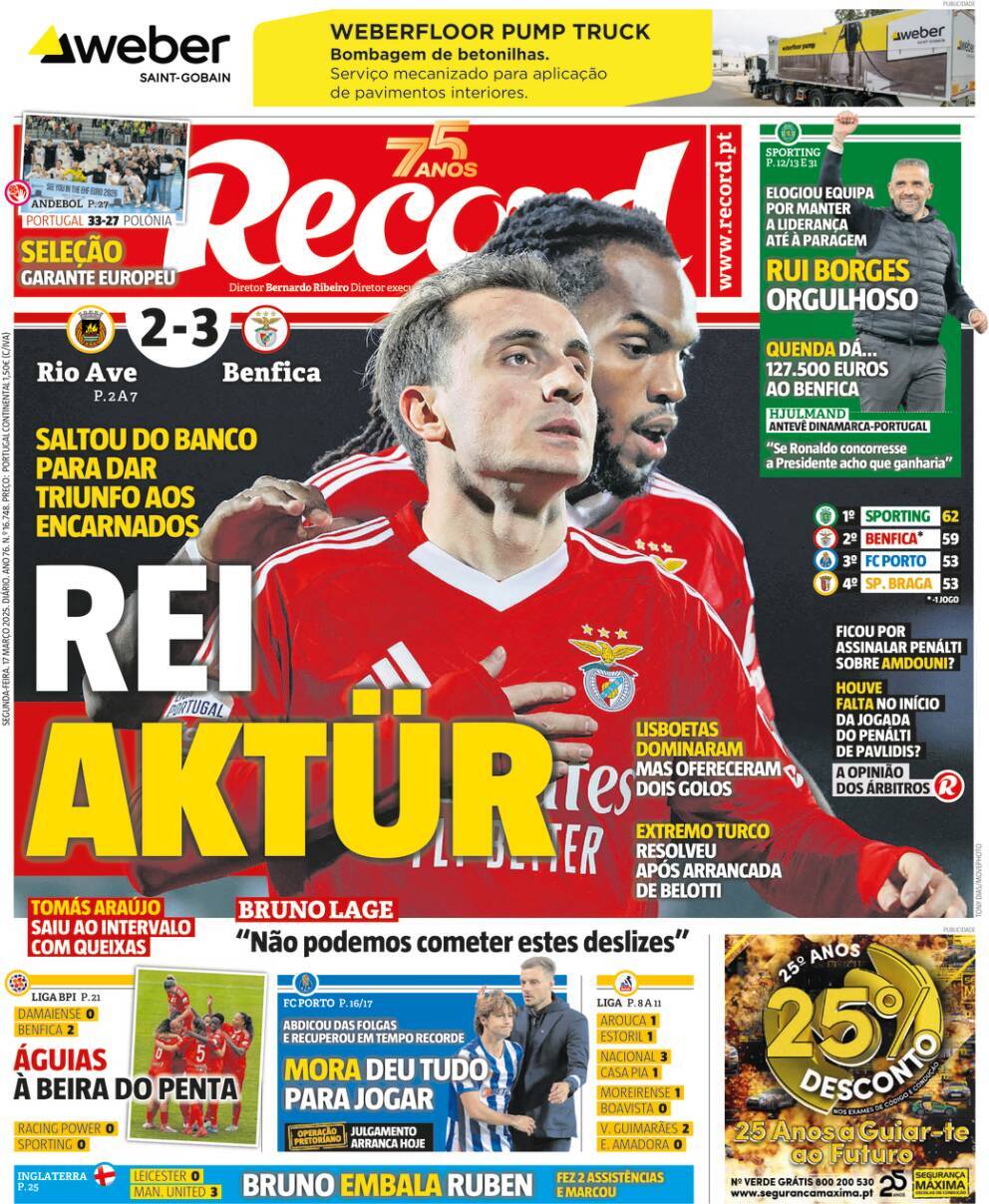 Record: Capa da Edi&ccedil;&atilde;o de segunda-feira, 17 de mar&ccedil;o 2025